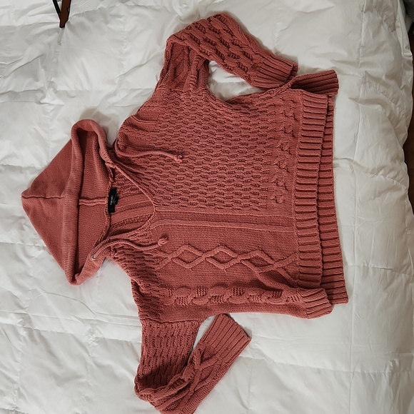 Forever 21 pink hooded knit sweater v neck size small - Picture 4 of 4